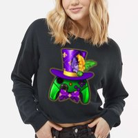 Funny Cool Mardi Gras Video Game Controller Gamer Cropped Pullover Crew