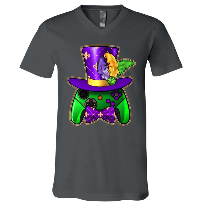 Funny Cool Mardi Gras Video Game Controller Gamer V-Neck T-Shirt