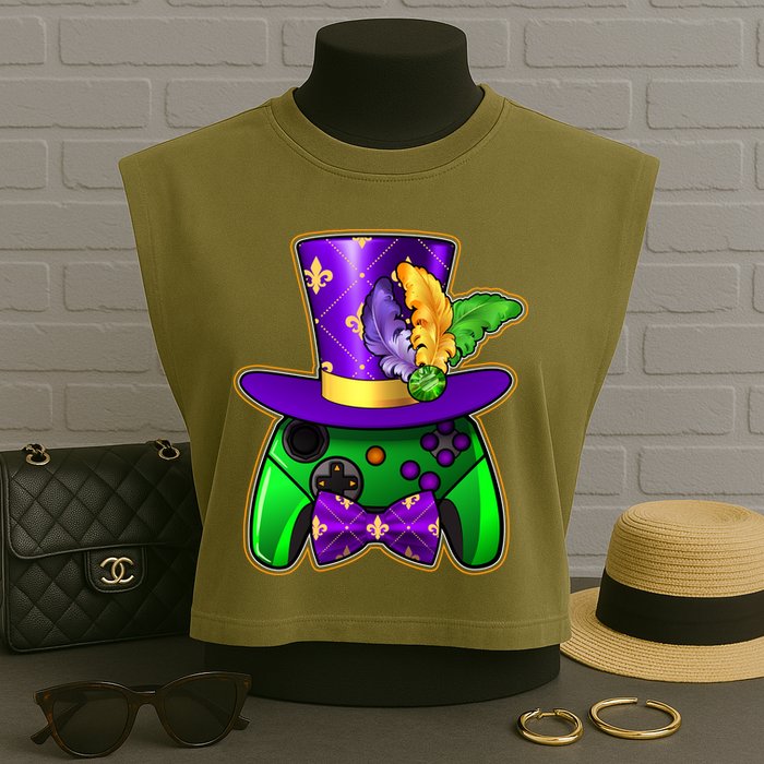 Funny Cool Mardi Gras Video Game Controller Gamer Garment-Dyed Women's Muscle Tee