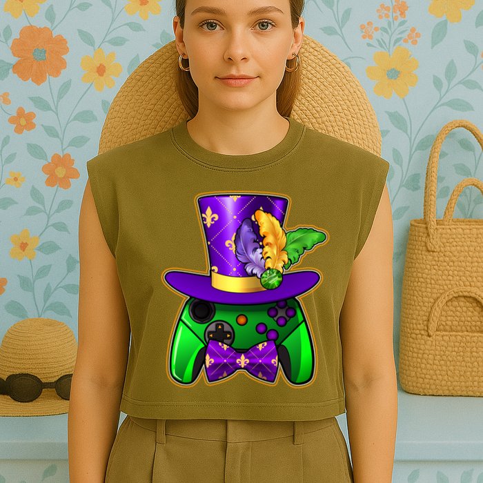 Funny Cool Mardi Gras Video Game Controller Gamer Garment-Dyed Women's Muscle Tee