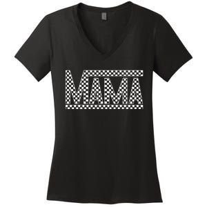 Funny Checkered Mama Black White Gift Women Women's V-Neck T-Shirt