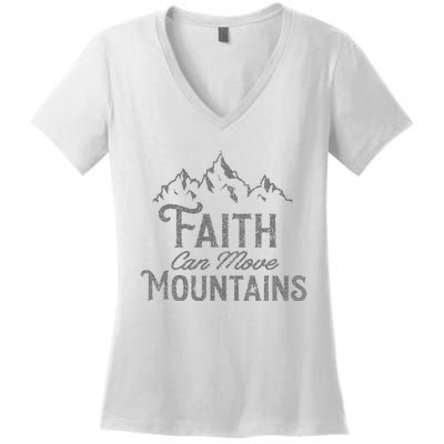 Faith Can Move Mountains Bible Verse Religious Women's V-Neck T-Shirt