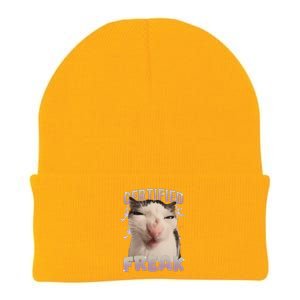 Funny Cat Meme Certified Freak Eat Cement Cursed Cat Knit Cap Winter Beanie