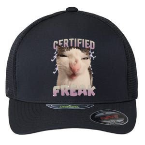 Funny Cat Meme Certified Freak Eat Cement Cursed Cat Flexfit Unipanel Trucker Cap