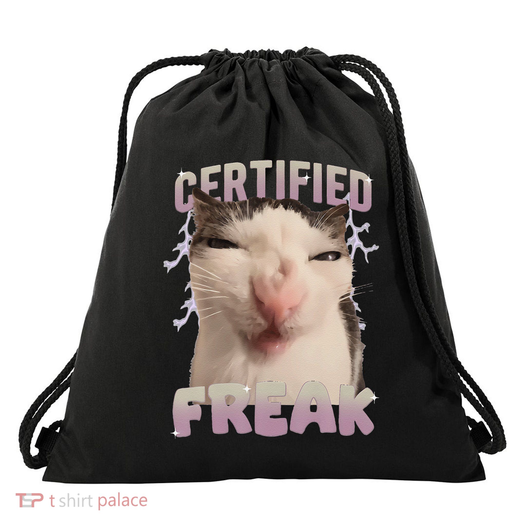 Funny Cat Meme Certified Freak Eat Cement Cursed Cat Drawstring Bag