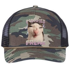 Funny Cat Meme Certified Freak Eat Cement Cursed Cat Retro Rope Trucker Hat Cap