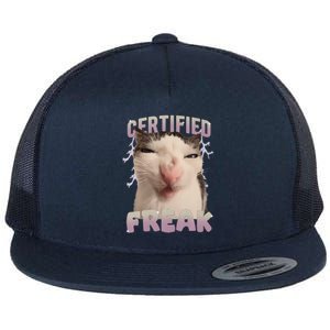 Funny Cat Meme Certified Freak Eat Cement Cursed Cat Flat Bill Trucker Hat