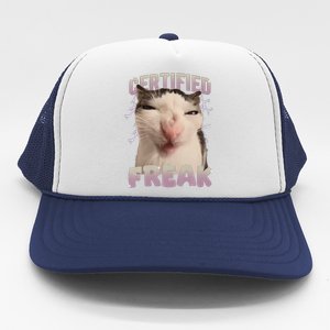 Funny Cat Meme Certified Freak Eat Cement Cursed Cat Trucker Hat