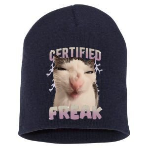 Funny Cat Meme Certified Freak Eat Cement Cursed Cat Short Acrylic Beanie