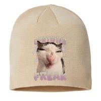 Funny Cat Meme Certified Freak Eat Cement Cursed Cat Sustainable Beanie