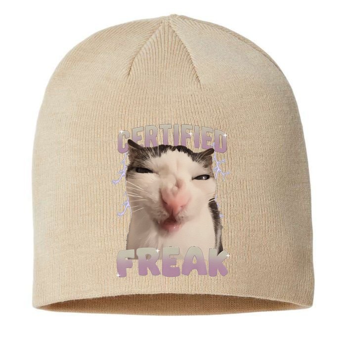 Funny Cat Meme Certified Freak Eat Cement Cursed Cat Sustainable Beanie