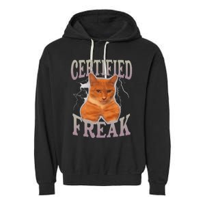 Funny Cat Meme Certified Freak Eat Cement Cursed Cat Garment-Dyed Fleece Hoodie