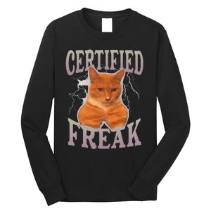 Funny Cat Meme Certified Freak Eat Cement Cursed Cat Long Sleeve Shirt