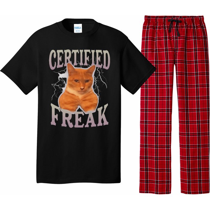 Funny Cat Meme Certified Freak Eat Cement Cursed Cat Pajama Set