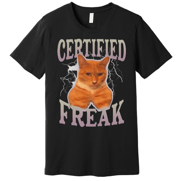 Funny Cat Meme Certified Freak Eat Cement Cursed Cat Premium T-Shirt