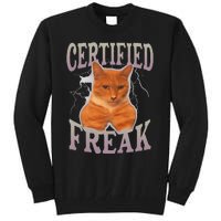 Funny Cat Meme Certified Freak Eat Cement Cursed Cat Tall Sweatshirt