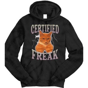 Funny Cat Meme Certified Freak Eat Cement Cursed Cat Tie Dye Hoodie