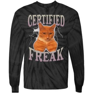 Funny Cat Meme Certified Freak Eat Cement Cursed Cat Tie-Dye Long Sleeve Shirt