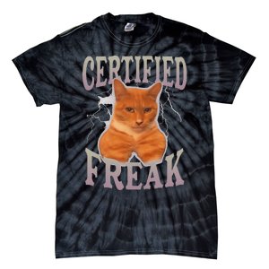 Funny Cat Meme Certified Freak Eat Cement Cursed Cat Tie-Dye T-Shirt