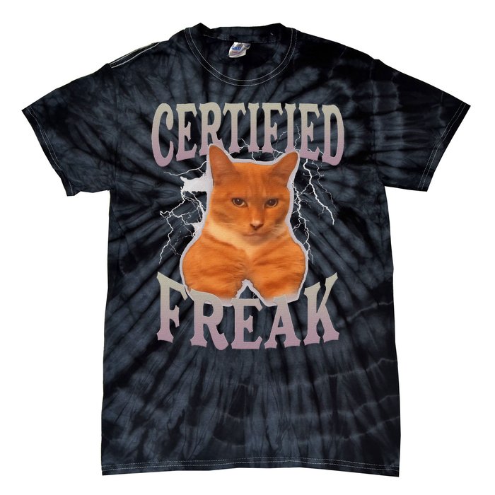 Funny Cat Meme Certified Freak Eat Cement Cursed Cat Tie-Dye T-Shirt