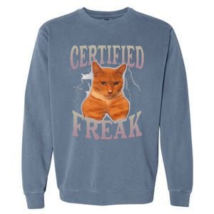 Funny Cat Meme Certified Freak Eat Cement Cursed Cat Garment-Dyed Sweatshirt