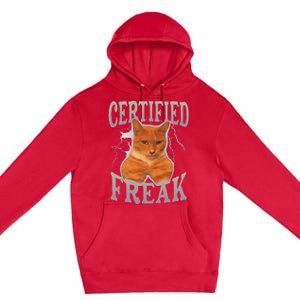 Funny Cat Meme Certified Freak Eat Cement Cursed Cat Premium Pullover Hoodie