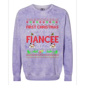 First Christmas Married To My Super Hot Fiancee Ugly Sweater Cute Gift Colorblast Crewneck Sweatshirt