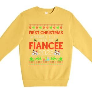 First Christmas Married To My Super Hot Fiancee Ugly Sweater Cute Gift Premium Crewneck Sweatshirt