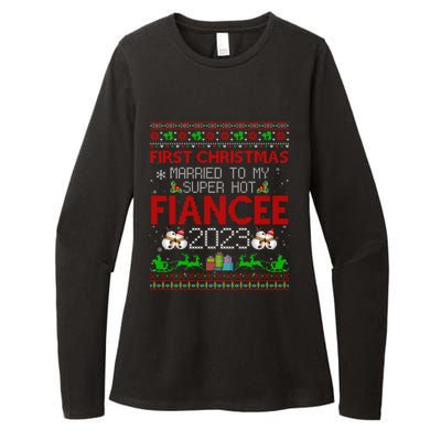 First Christmas Married To My Super Hot Fiancee Ugly Sweater Cute Gift Womens CVC Long Sleeve Shirt