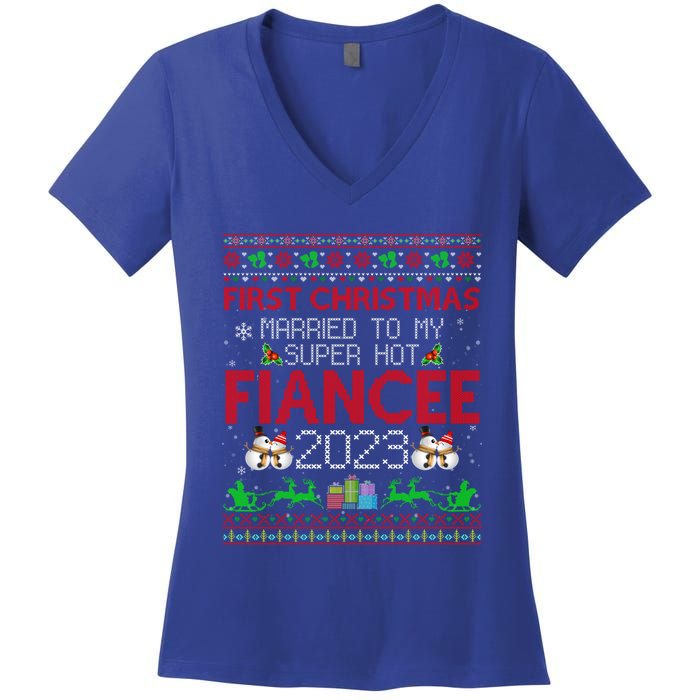 First Christmas Married To My Super Hot Fiancee Ugly Sweater Cute Gift Women's V-Neck T-Shirt