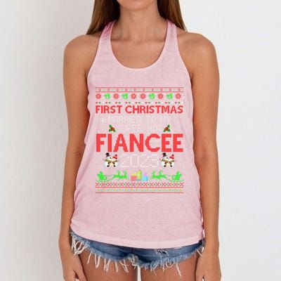 First Christmas Married To My Super Hot Fiancee Ugly Sweater Cute Gift Women's Knotted Racerback Tank