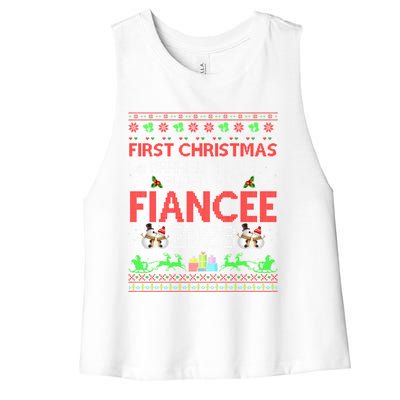 First Christmas Married To My Super Hot Fiancee Ugly Sweater Cute Gift Women's Racerback Cropped Tank