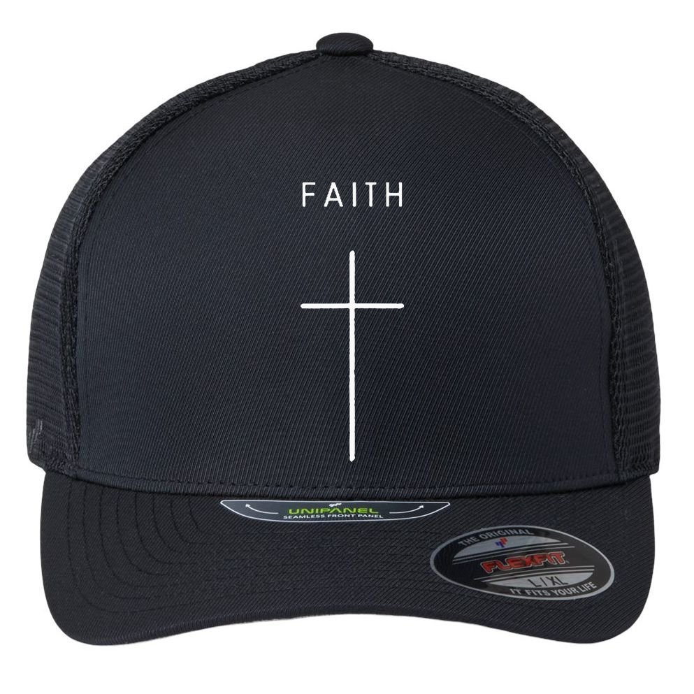 Faith Cross Minimalist Christian Religious Jesus Flexfit Unipanel Trucker Cap