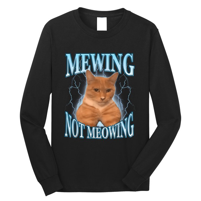Funny Cat Meme Mewing Looksmax Meowing Cat Trend Long Sleeve Shirt