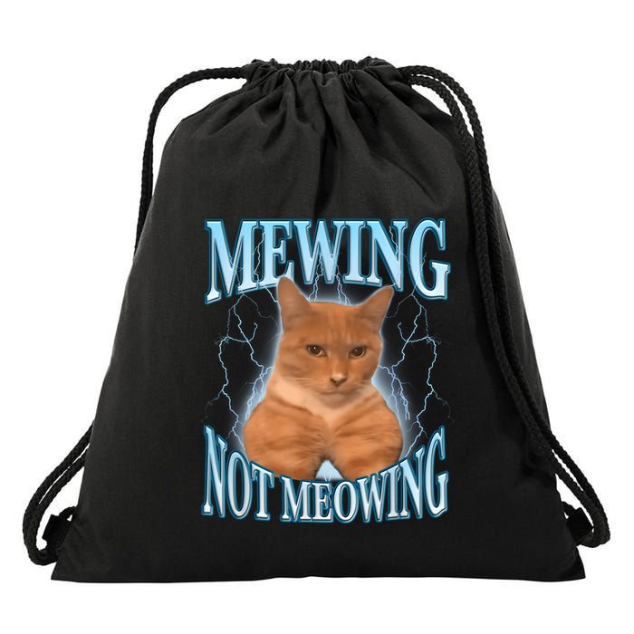 Funny Cat Meme Mewing Looksmax Meowing Cat Trend Drawstring Bag