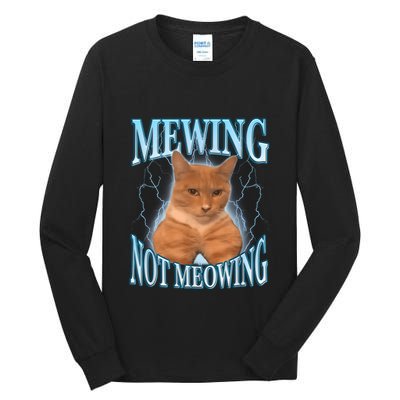Funny Cat Meme Mewing Looksmax Meowing Cat Trend Tall Long Sleeve T-Shirt