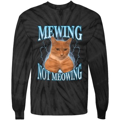 Funny Cat Meme Mewing Looksmax Meowing Cat Trend Tie-Dye Long Sleeve Shirt