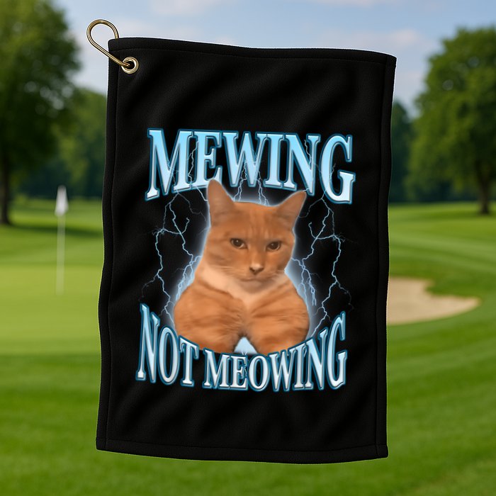 Funny Cat Meme Mewing Looksmax Meowing Cat Trend Golf Towel