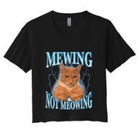 Funny Cat Meme Mewing Looksmax Meowing Cat Trend Women's Crop Top Tee
