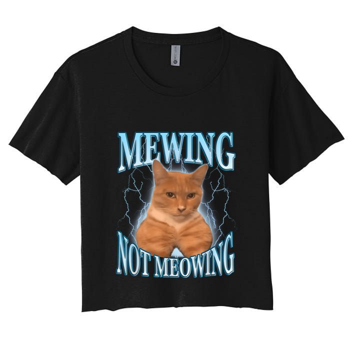 Funny Cat Meme Mewing Looksmax Meowing Cat Trend Women's Crop Top Tee