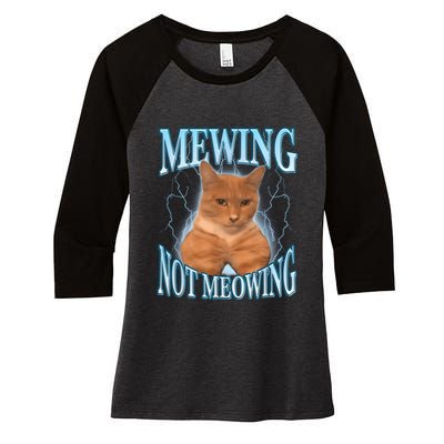 Funny Cat Meme Mewing Looksmax Meowing Cat Trend Women's Tri-Blend 3/4-Sleeve Raglan Shirt