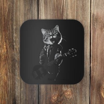 Funny Cat Musician Music Cat Playing Guitar Coaster