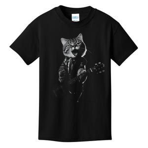 Funny Cat Musician Music Cat Playing Guitar Kids T-Shirt