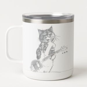 Funny Cat Musician Music Cat Playing Guitar 12 oz Stainless Steel Tumbler Cup