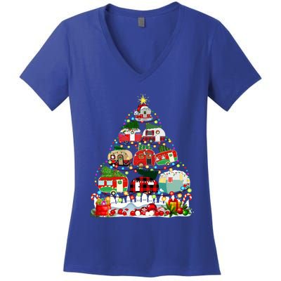 Funny Camping Merry Christmas Tree Camper Snow Rv Lights Meaningful Gift Women's V-Neck T-Shirt