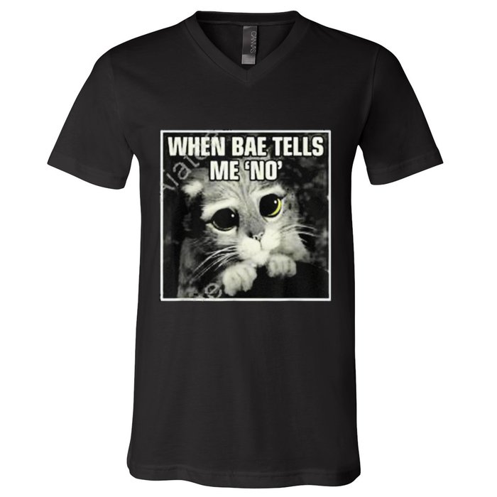 Funny Cat Meme When Bae Tells Me No V-Neck T-Shirt