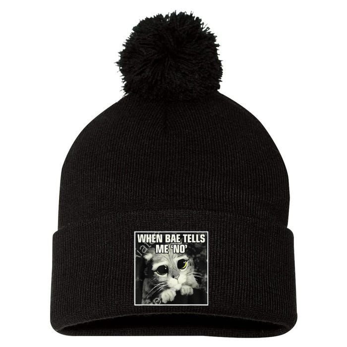 Funny Cat Meme When Bae Tells Me No Pom Pom 12in Knit Beanie