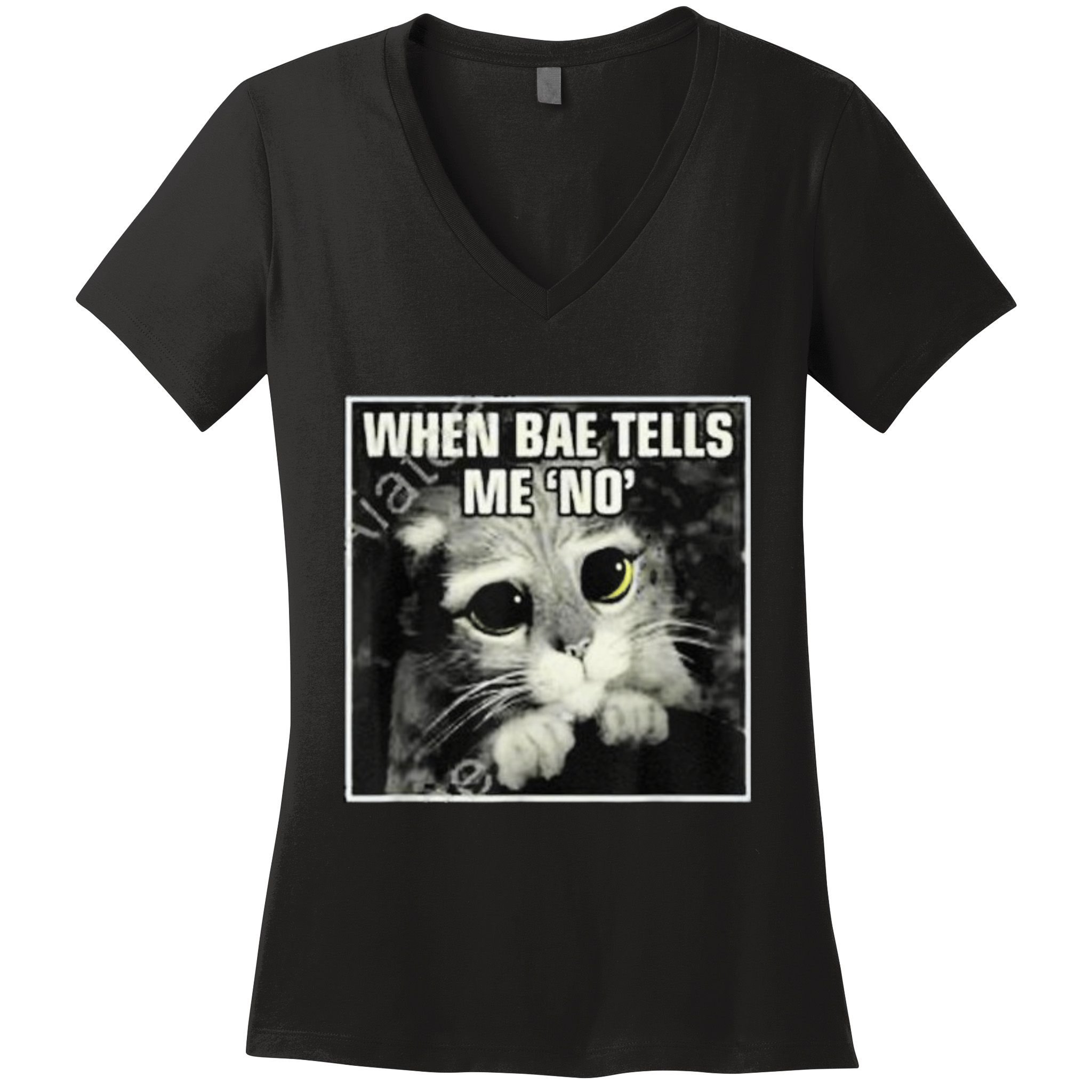 Funny Cat Meme When Bae Tells Me No Women's V-Neck T-Shirt