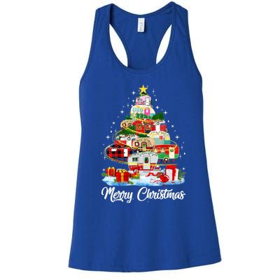 Funny Camping Merry Christmas Tree Camper Snow Tendency Gift Women's Racerback Tank