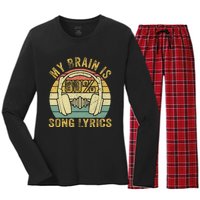 Funny & Cool Music Lover Life My Brain Is 80% Song Lyrics Women's Long Sleeve Flannel Pajama Set 